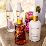 variety of honeys displayd under old olive tree
