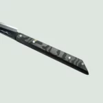 Tyndareus Stainless Steel Knife showcasing its full design, featuring a black-coated superfine stainless steel blade and gold carbon fiber handle.