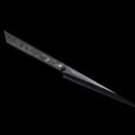 Detailed shot of the gold carbon fiber shred handle of the Tyndareus stainless steel knife, providing a luxurious, ergonomic grip.