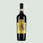 Close-up of the Amarone della Valpolicella DOCG organic wine label, highlighting vintage and artisanal detailing.