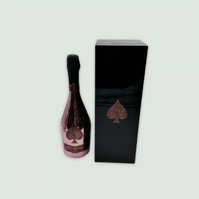 A luxury presentation of Armand De Brignac Rosé Champagne inside its box, perfect for gifting or celebrations.