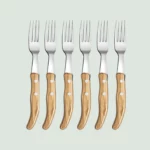 Box of 6 Berlingot forks with olive wood handles by Claude Dozorme