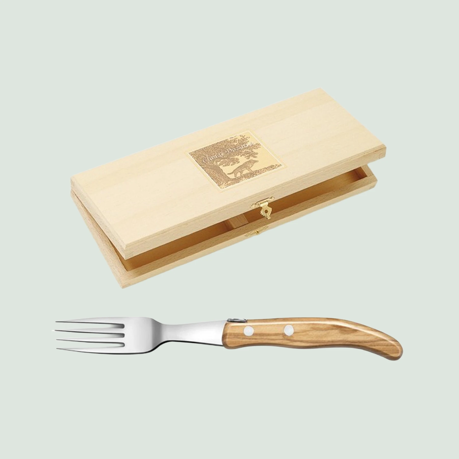 Box of 6 Berlingot forks with olive wood handles by Claude Dozorme Box of 6 Berlingot forks with olive wood handles by Claude Dozorme