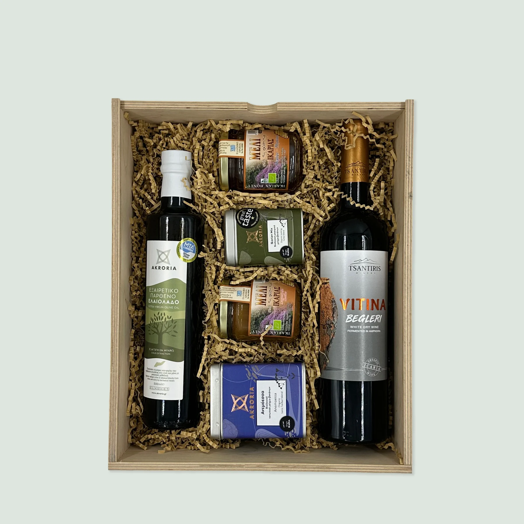 Blue Zone Longevity Gift Box: Icarian Treasures – Organic Gourmet Products from Ikaria Island Blue Zone Longevity Gift Box: Icarian Treasures – Organic Gourmet Products from Ikaria Island like honey , herbal tea infusions, cooking mix and organic wine fermented in amphora