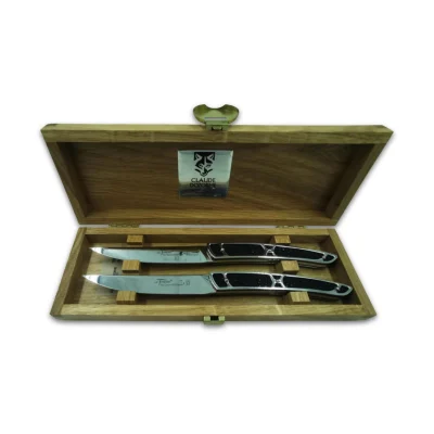 Claude Dozorme Thiers steak knives with black galuchat handles set of 2