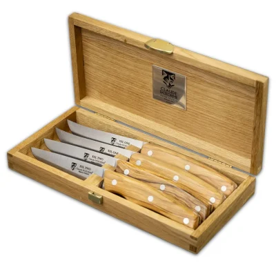 Claude Dozorme XL Steak Knives with Olive Wood Handles