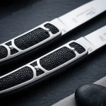 Close-up of genuine black galuchat handle on Claude Dozorme steak knife
