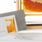 Close up on wooden frame honey comb display