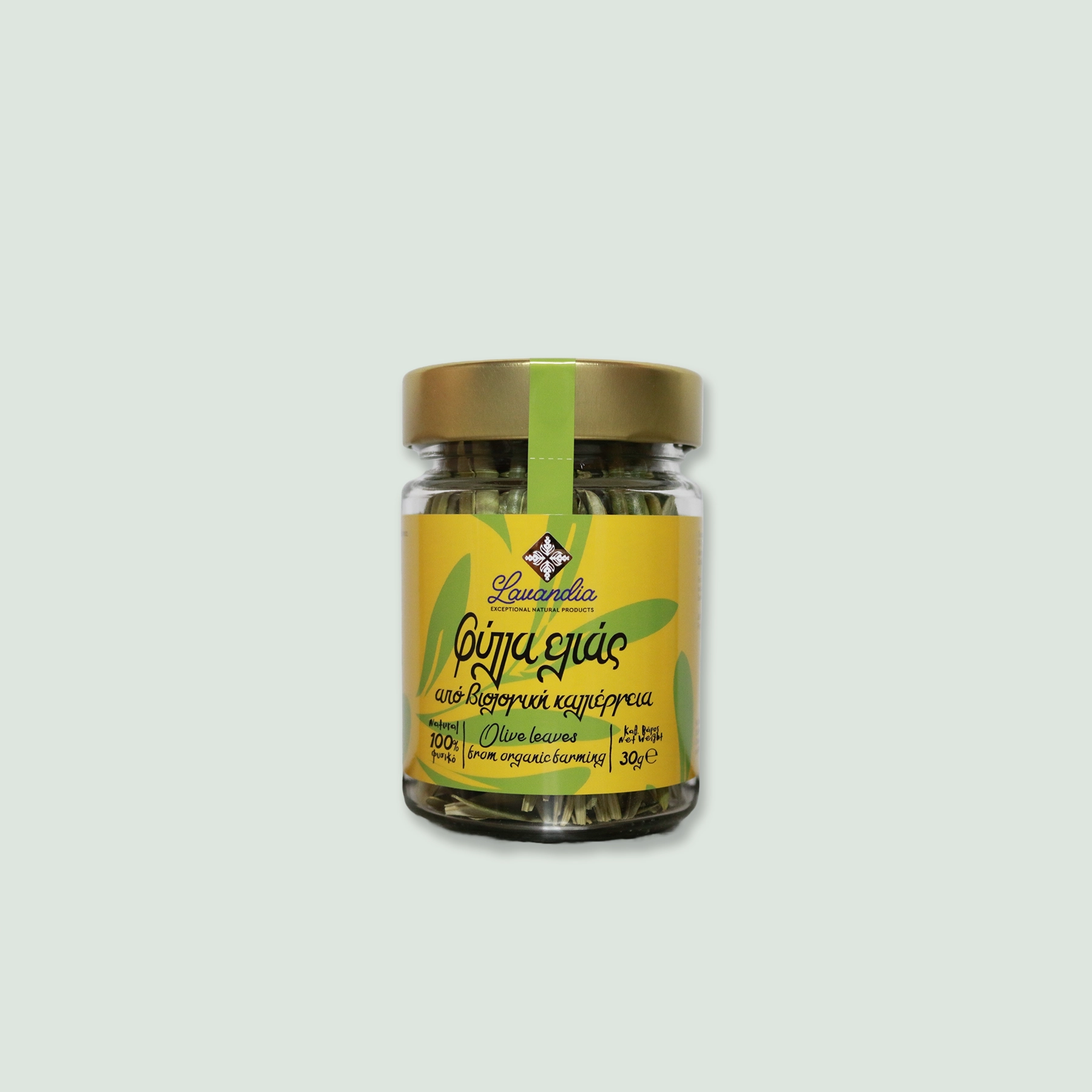 Lavandia Organic Olive Tree Leaves 30g A 30g recyclable package of Lavandia Olive Tree Leaves, featuring a sleek, eco-friendly design with clear labeling.