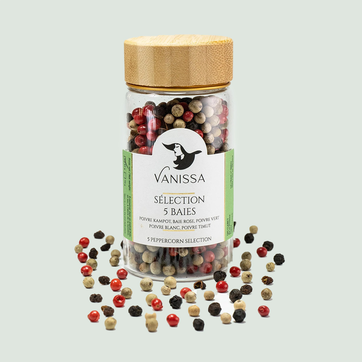 5 Premium Peppercorn Collection 40gr Embrace the luxurious world of gourmet spices with our premium 5 Premium Peppercorn Collection 40gr in a nice jar with wood lid .