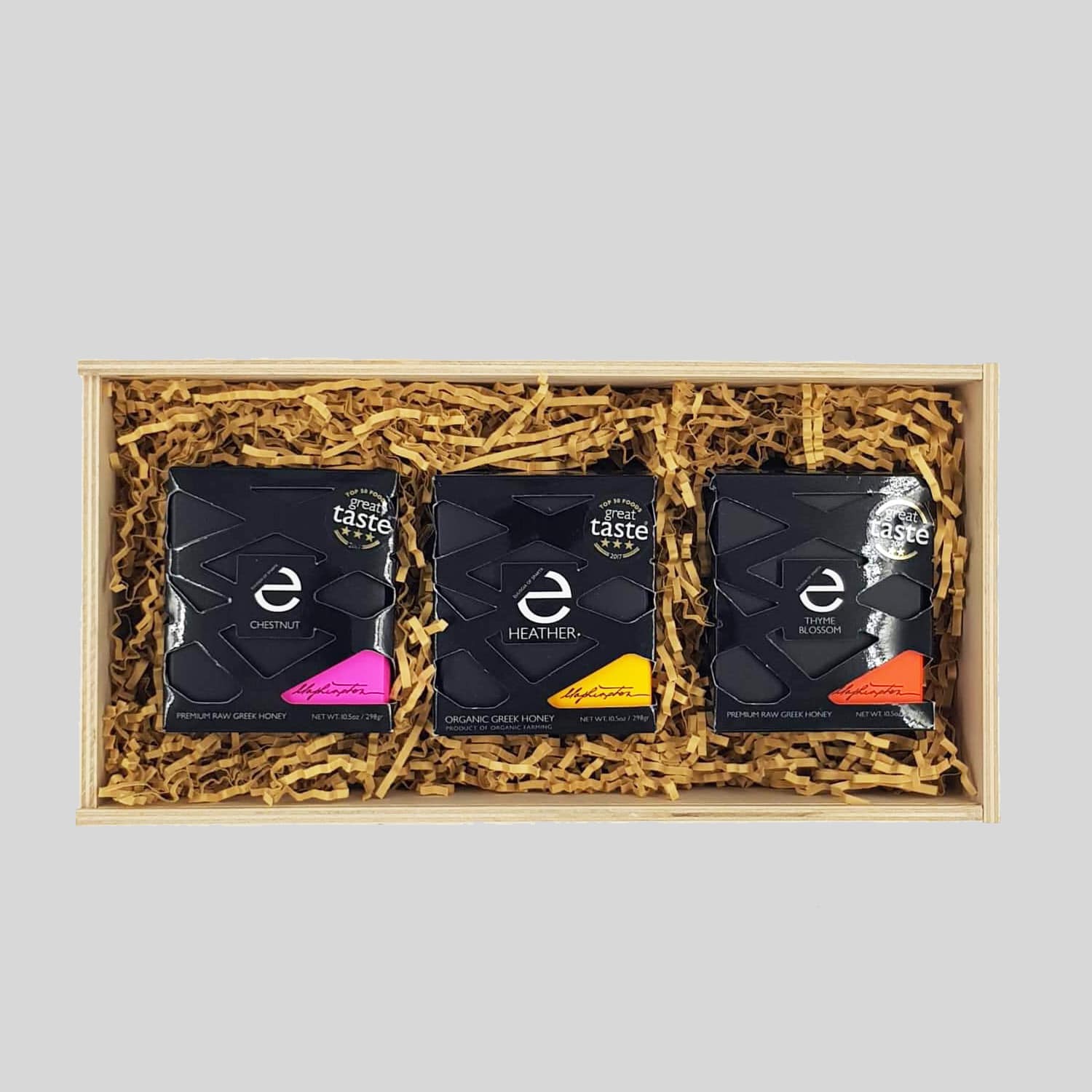 eulogiaofsparta-greek-raw-honey -thyme-chestnut-heather Honey GIft Box Sweet Trilogy - Image 1
