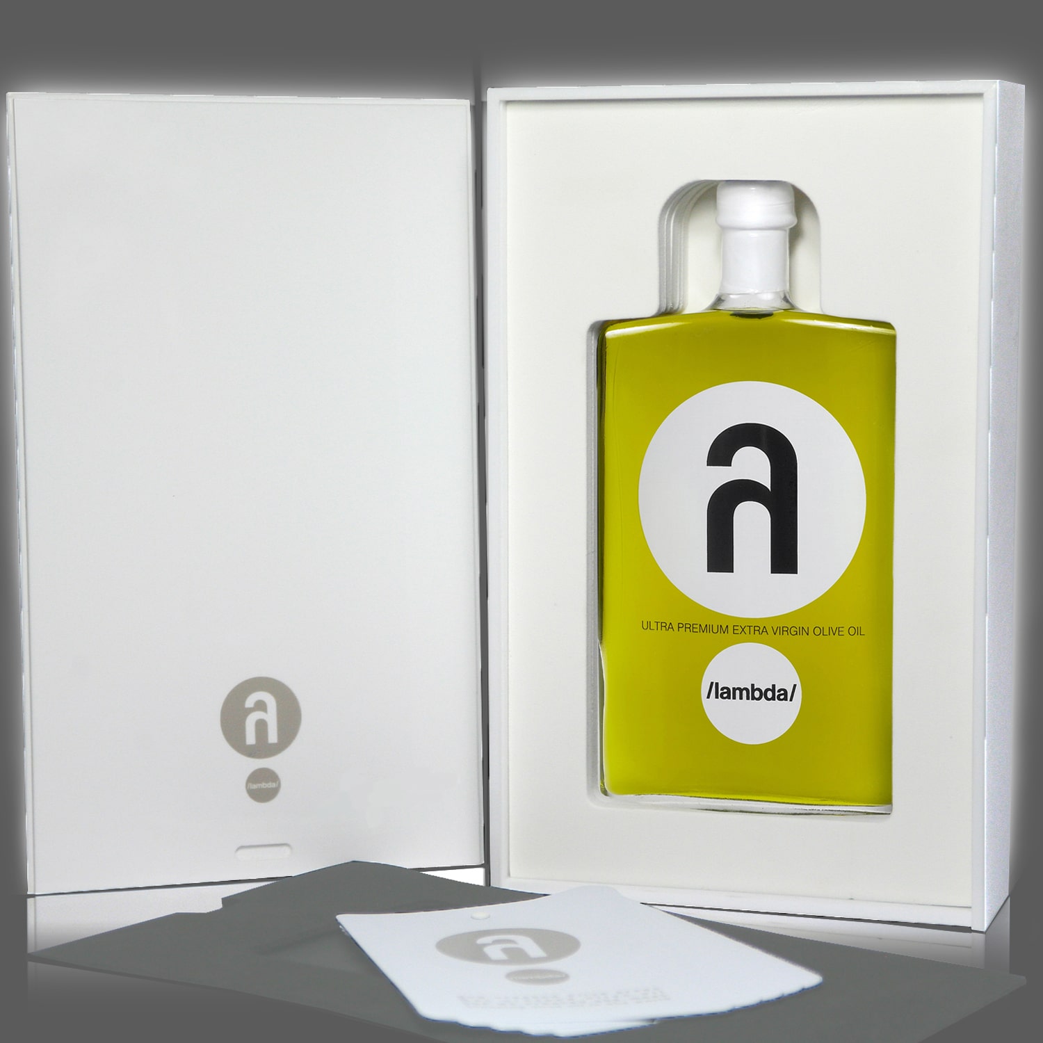 Lambda gift box 02-min λ /lambda/ Ultra Premium Extra Virgin Olive Oil (500 ml) in a Handcrafted Gift Box - Image 1
