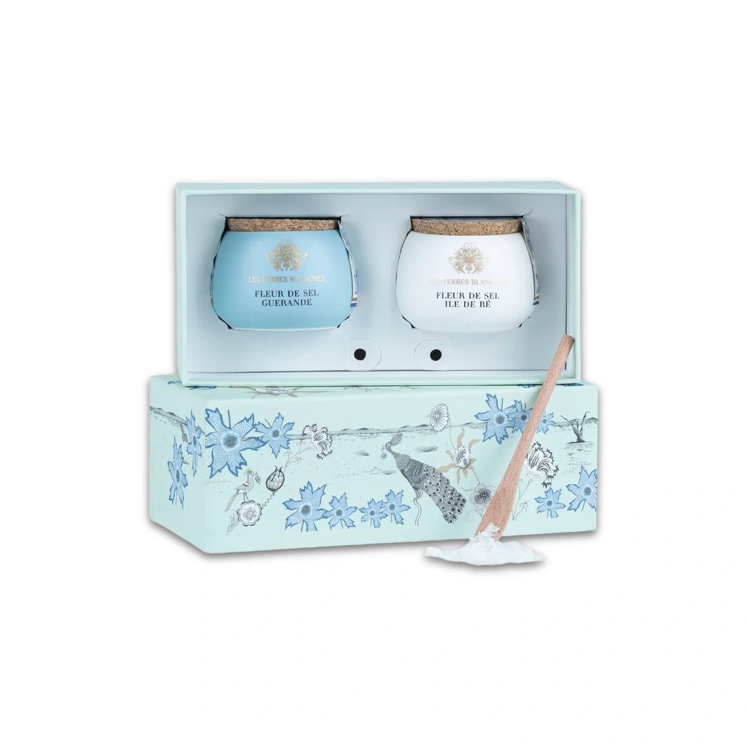 Les Terres Blanches gift set with two varieties of French fleur de sel Les Terres Blanches gift set with two varieties of French fleur de sel