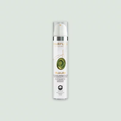 A sleek bottle of OLIAURA Repairing and Toning Face Cream, showcasing its elegant design and rich formulation.