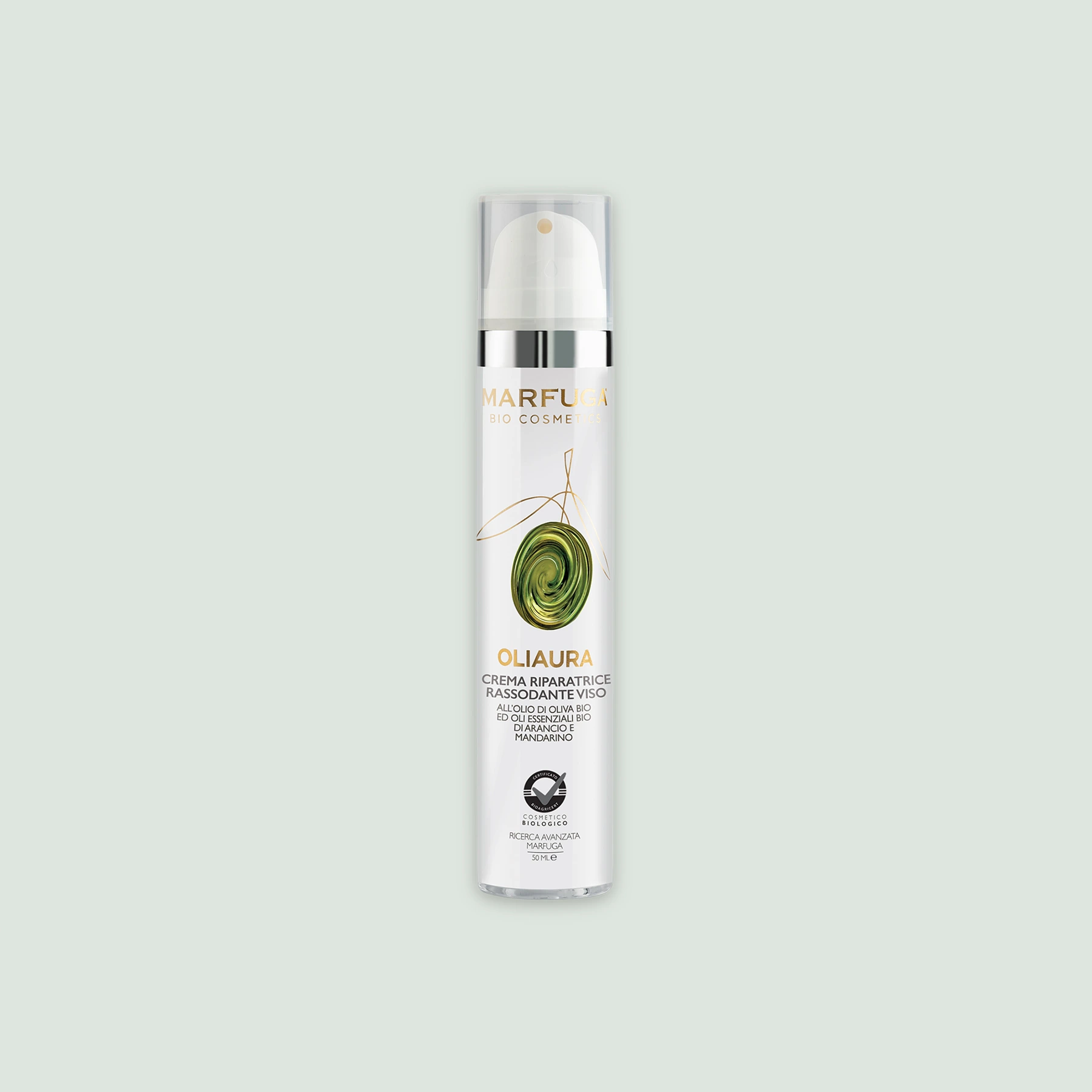 OLIAURA Repairing and Toning Face Cream Bottle A sleek bottle of OLIAURA Repairing and Toning Face Cream, showcasing its elegant design and rich formulation.