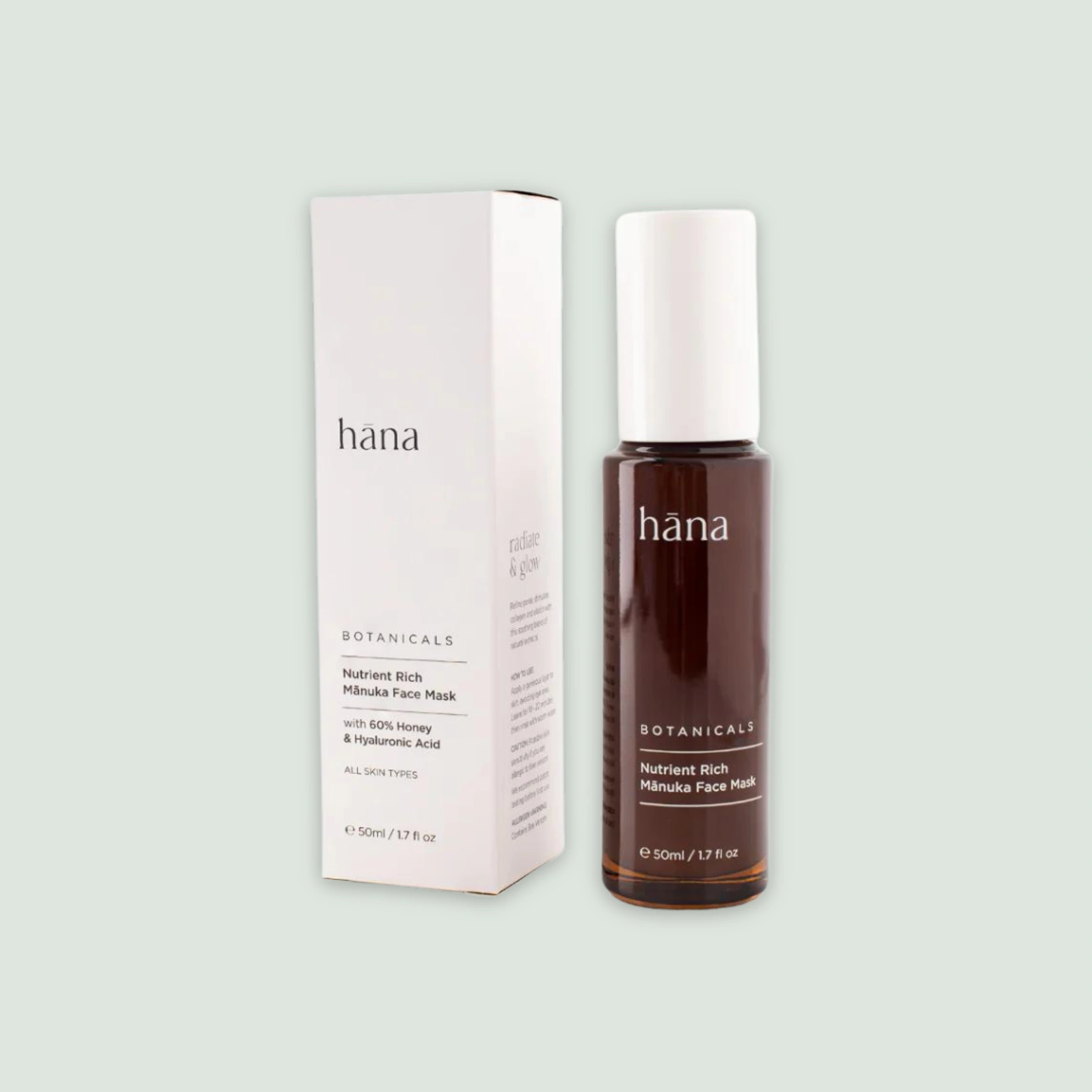 Manuka Face Mask Close-up of Nutrient Rich Manuka Face Mask jar with 60% Manuka honey and hyaluronic acid.