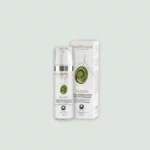 The OLIGAR Anti-Aging Serum bottle displayed alongside its packaging, highlighting the product's branding and organic ingredients.