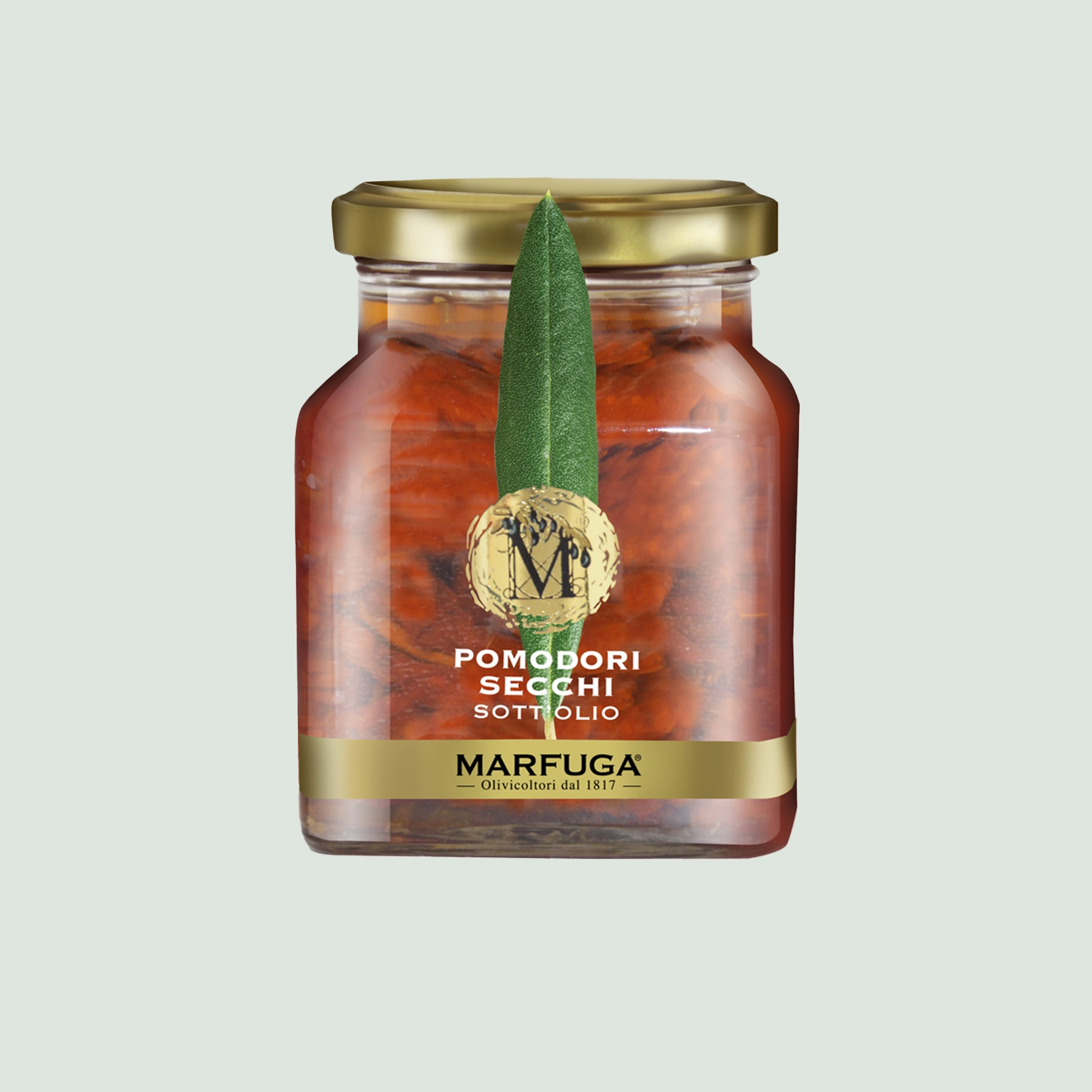 Jar of Marfuga Dried Tomatoes in Olive Oil A jar of Marfuga Dried Tomatoes preserved in extra virgin olive oil