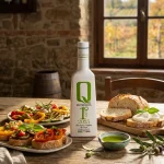Close-up of the 1°Olio Novello extra virgin olive oil bottle showcasing its distinctive label and fresh, premium presentation.