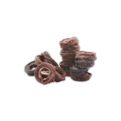 Greek Kalamata olive chips showing their dark color and crunchy texture