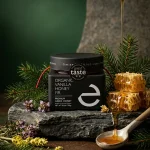 Organic Vanilla Honey Fir jar shown with its packaging or gift box.