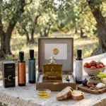Premium Mediterranean olive oil collection featuring Drop of Life, Sparta Wild EVOO, and Atsas Limited Edition bottles.