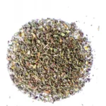 Close-up of dried Organic Cistus Incanus leaves and blossoms, showcasing their natural texture and quality.