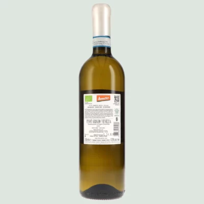 Back label of Pinot Grigio DOC Venezia Lignum showing wine details and organic certification.