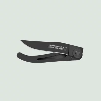 Claude Dozorme Laguiole pocket knife with black Teflon blade and handle