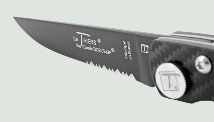 Thiers Design pocket knife with black blade and matte black handle by Claude Dozorme Thiers Design pocket knife with black blade and matte black handle by Claude Dozorme