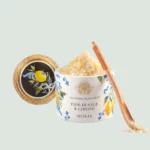Lemon Salt Fior di Sale Sicilia in yellow ceramic pot with spoon