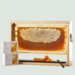Wooden Honey Comb Display next to honey comb parts from Greece