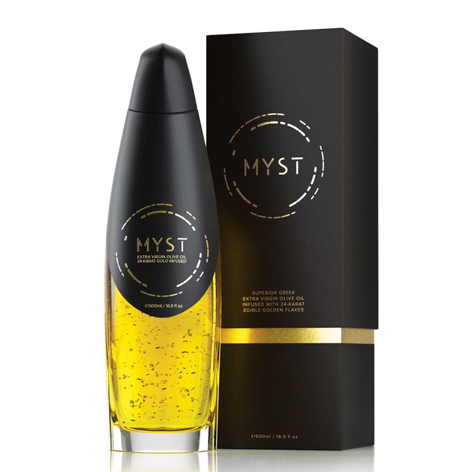 MYST® GOLD 24 Karat Gold Infused Extra Virgin Olive Oil Myst gold 24 Karat Infused Extra Virgin Olive Oil 500ml