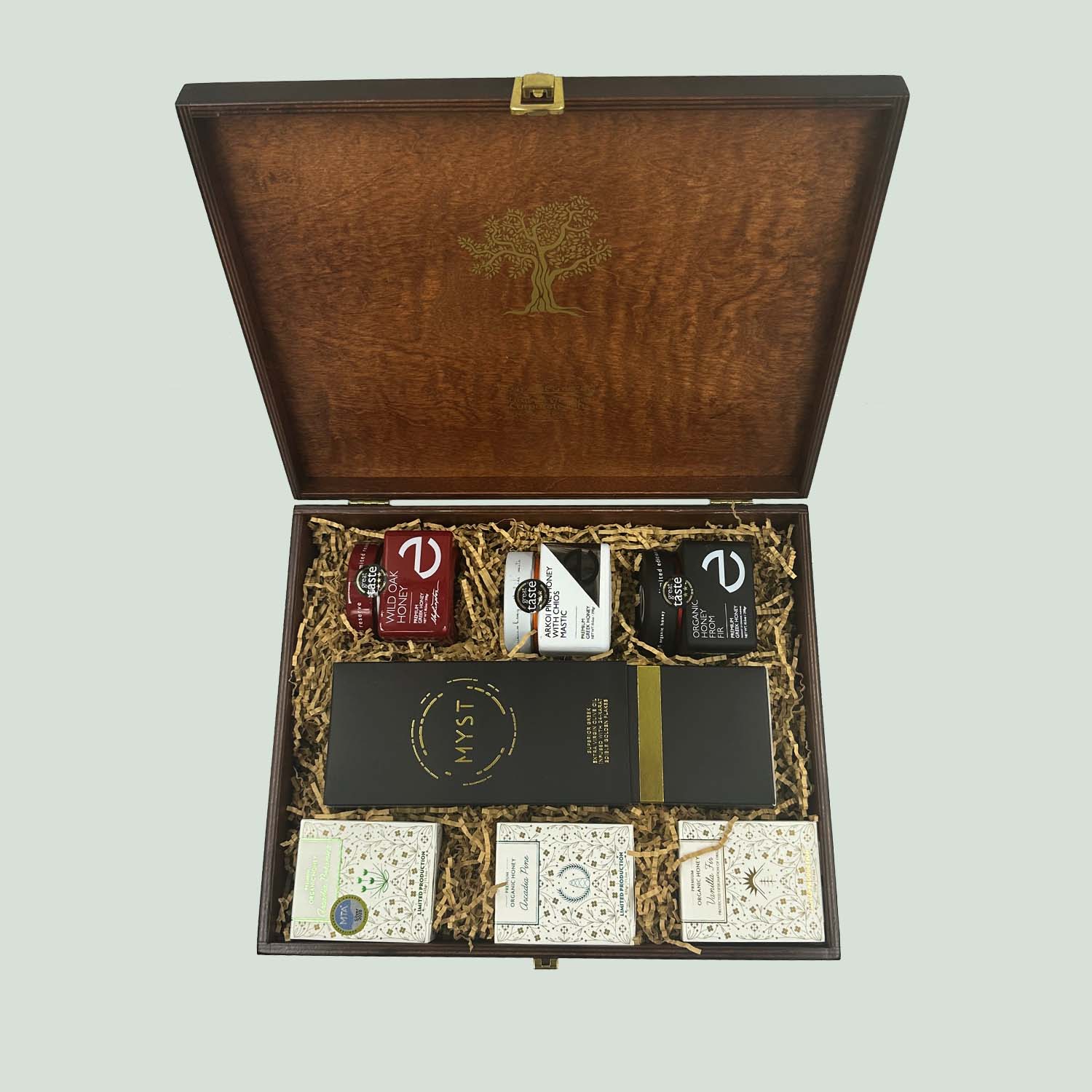 luxury box honeys and olive oil Wooden Box 106: Olive Oil - Honeys - Image 1
