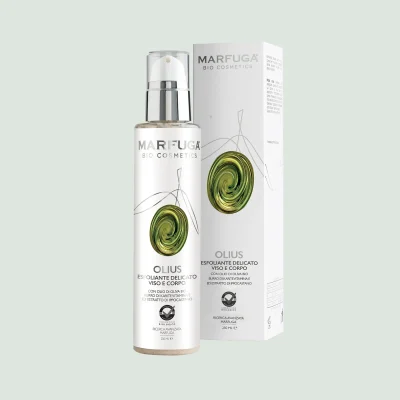 OLIUS face and body scrub with organic olive oil and shea butter packaging