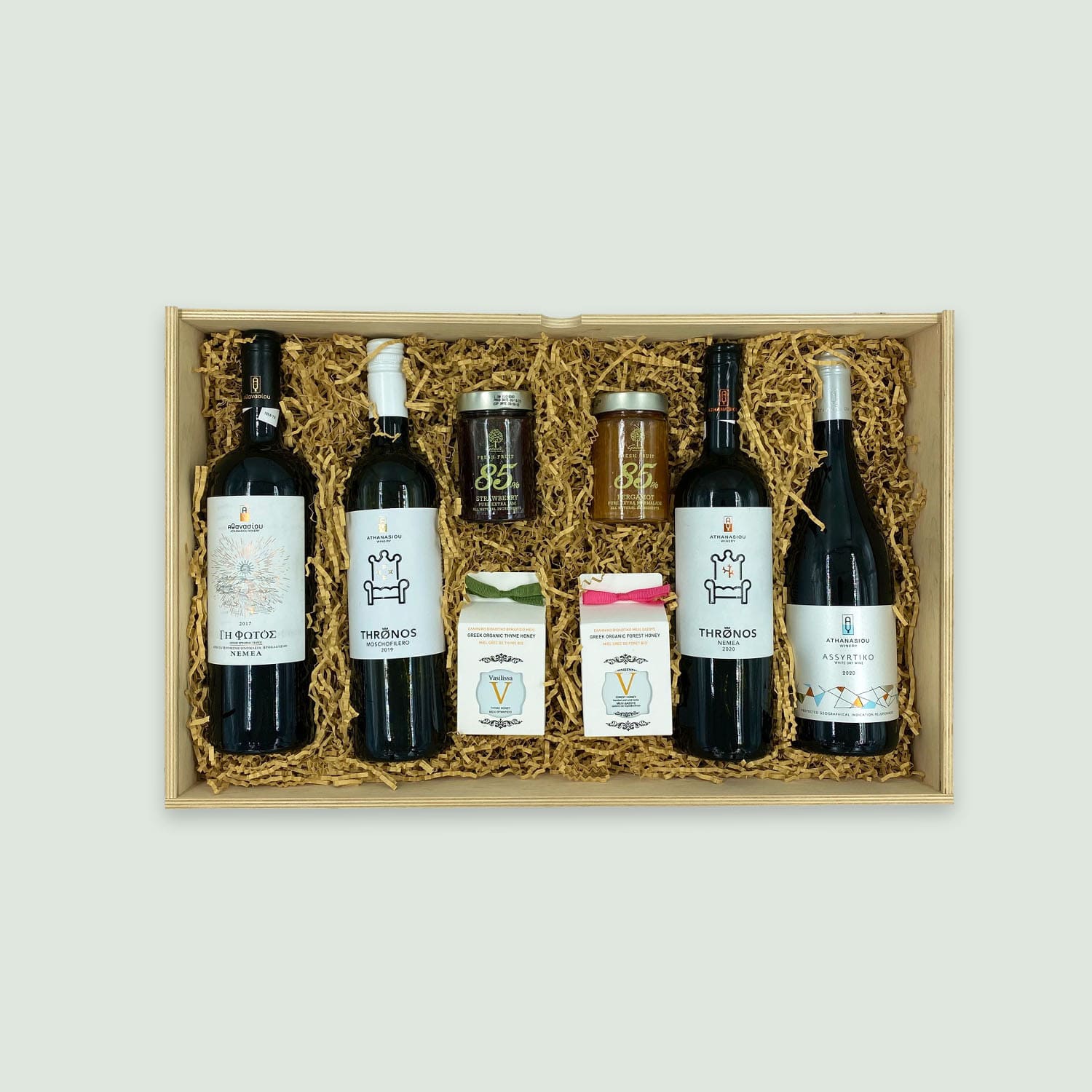 wooden box 6 - wines jams honeys Luxury Box 37 : 4 Wines - 2 Jams - 2 Honey - Image 1