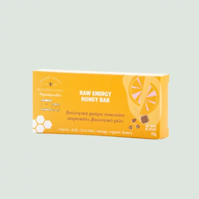 Organic energy bar with dark chocolate, orange, and honey by Beekeeper Family