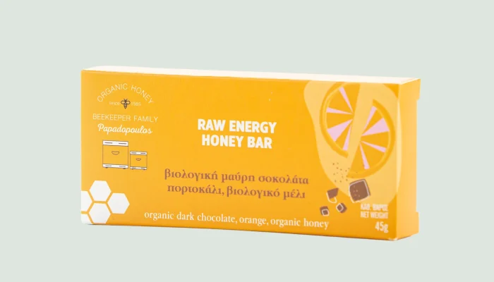 Organic energy bar with dark chocolate, orange, and honey by Beekeeper Family Organic energy bar with dark chocolate, orange, and honey by Beekeeper Family