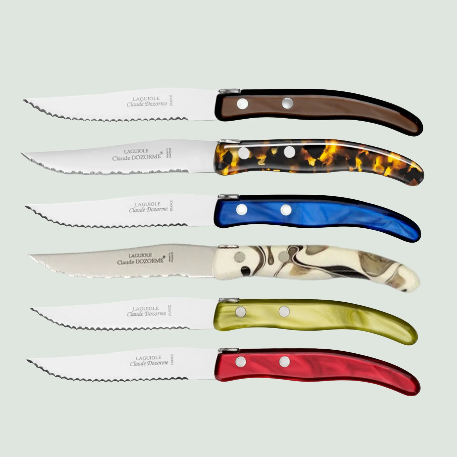 Berlingot Laguiole Steak Knife Set of 6 With Multicolour Handles | Claude Dozorme Berlingot Laguiole Steak Knife Set of 6 With Multicolour Handles | Claude Dozorme