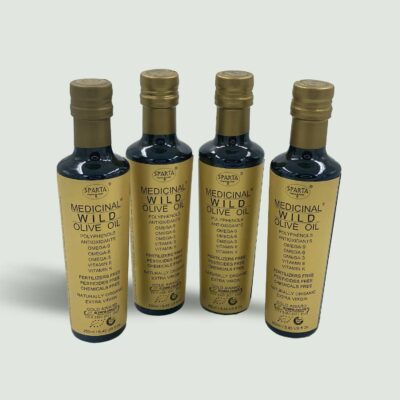 Four bottles of Sparta Medicinal Gold Label high phenolic olive oil