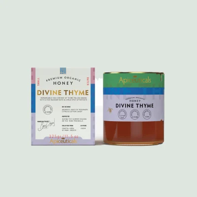 Divine Thyme premium organic honey jar 325g from Greece