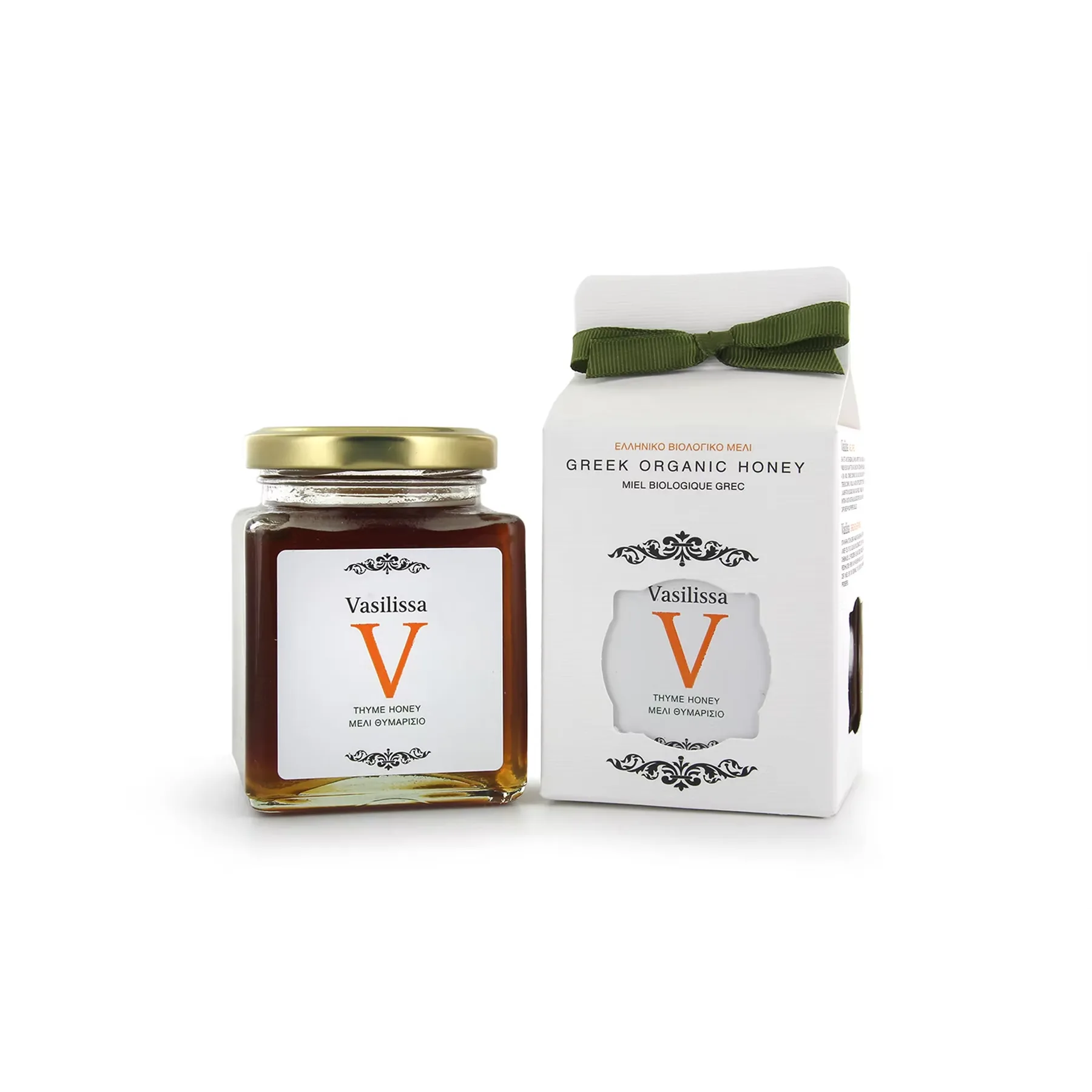 Vasilissa Organic Thyme Honey jar, 250g, on a white background Vasilissa Organic Thyme Honey jar, 250g, on a white background
